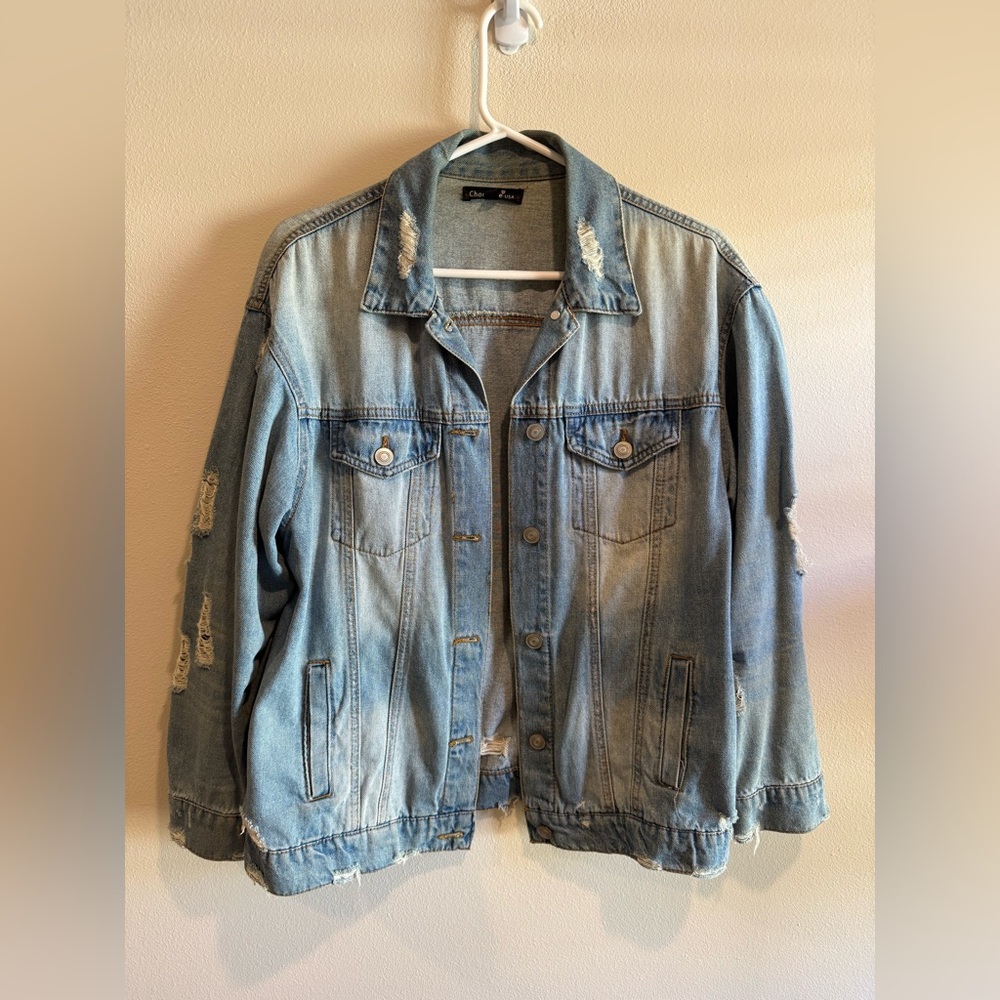 Light Blue Distressed Denim Jacket